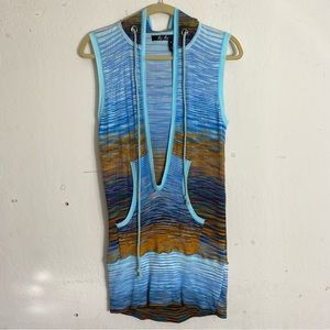 Moi Moi Beach Pool cover up hoodie deep v sweater medium Multi color stripes